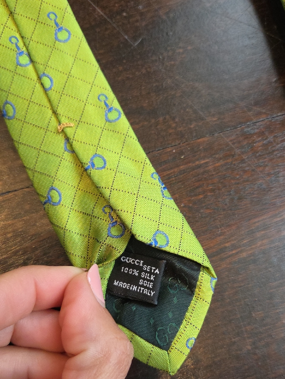 NWOT MEN'S GUCCI GREEN AND BLUE NECK TIE 100% SILK $250 MADE IN ITALY - Picture 3 of 3